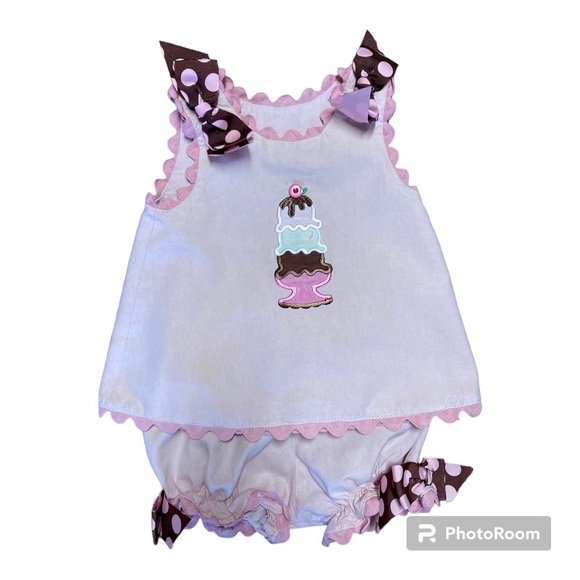 Peaches ‘n Cream Ice Cream Sundae Outfit. Light Pink with brown accent. Size 12M - Picture 1 of 4